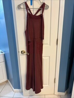 Women's Burgundy Knit Romper Jumpsuit with Front Pockets
